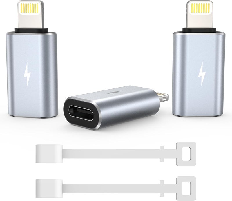 TechMatte Female USB C to Male Lightning Adapter 3 Pack 2.2A Charging Data Transfer, Compatible with iPhone 14, 13, 12, 11 Xs SE iPad iPod AirPods, Not for Audio Headphones/OTG Android Anti-Lost, Grey - Image 1